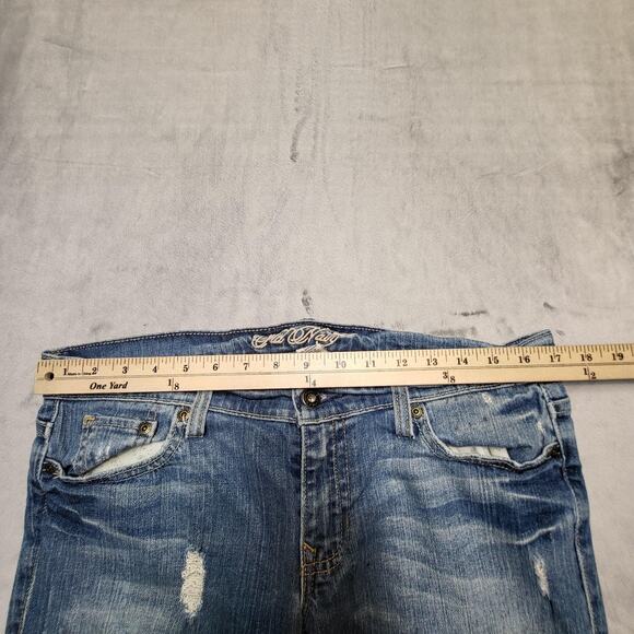 Old Navy Jeans Womens 8 Blue Flare Low Rise Distressed Stretch Paint Splatter - Picture 9 of 12